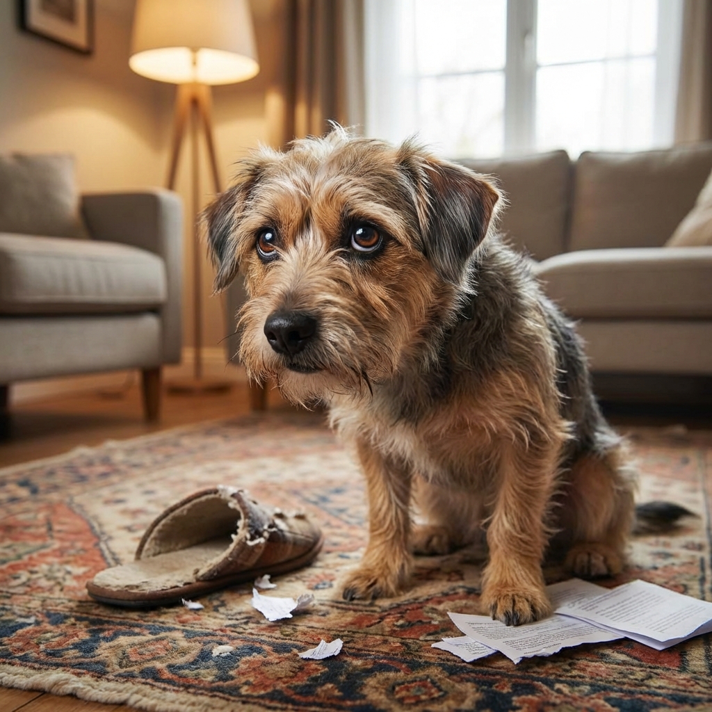 Cachorro olhando triste e culpado